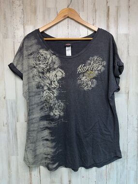 Womens Harley Davidson Embelished Roses T-Shirt Size 2X